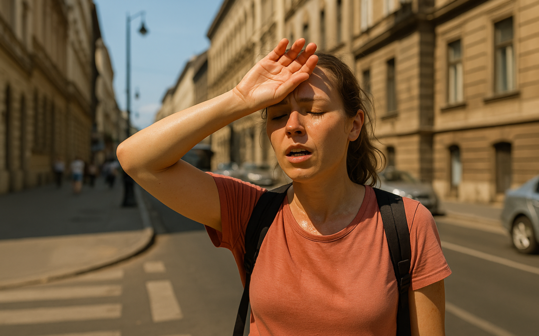 woman sweating on the streets of Pest