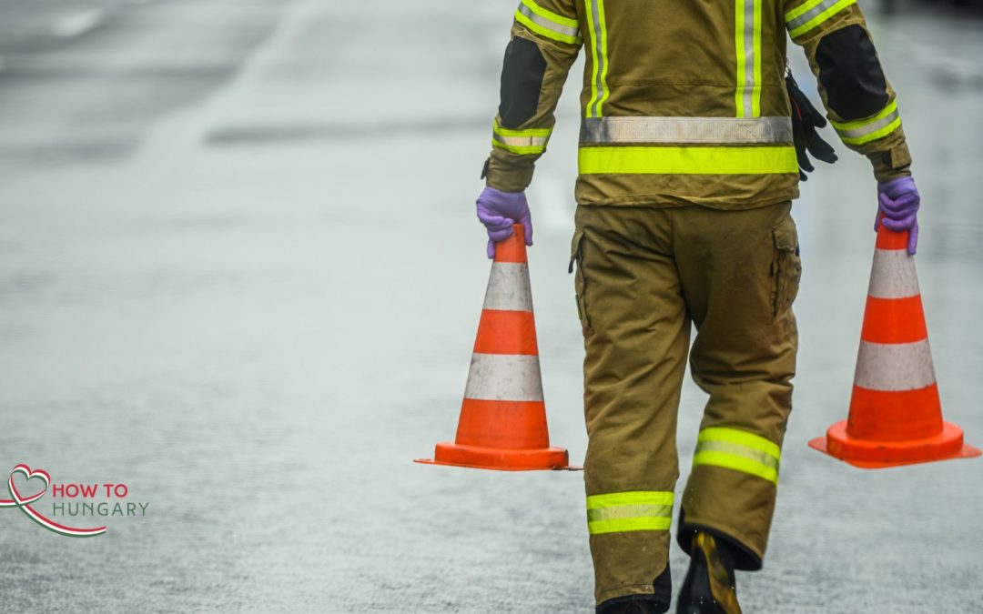 Temporary traffic signs indicating road closures in Budapest for August 20th celebrations