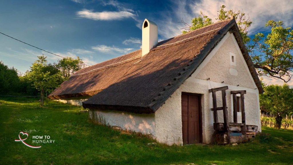 Inherited Balaton wine house in autumn sunlight, representing family legacy and Hungarian property succession.