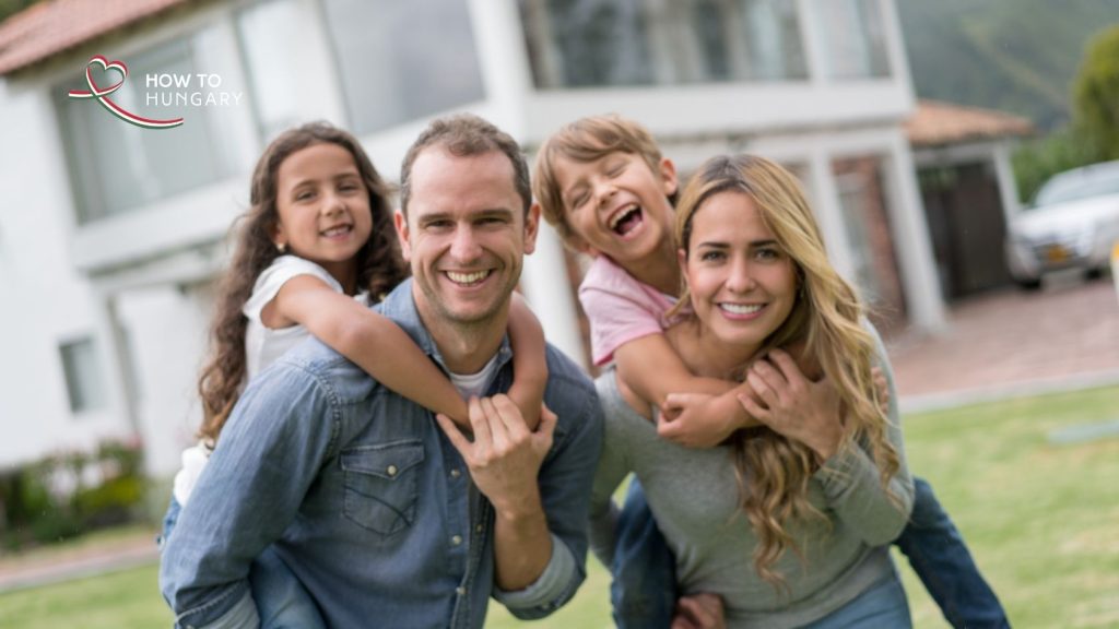 Happy expat family in Hungary reviewing their Hungarian immigration health insurance options with support from 4 The Clients