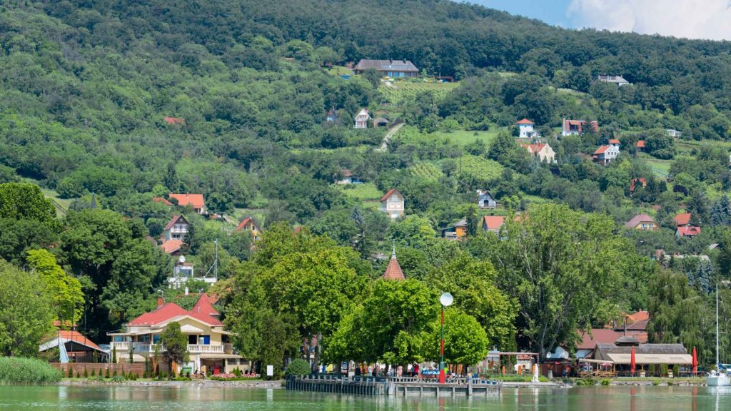 Révfülöp shoreline viewed from Lake Balaton during the 2026 Lake Balaton property market.