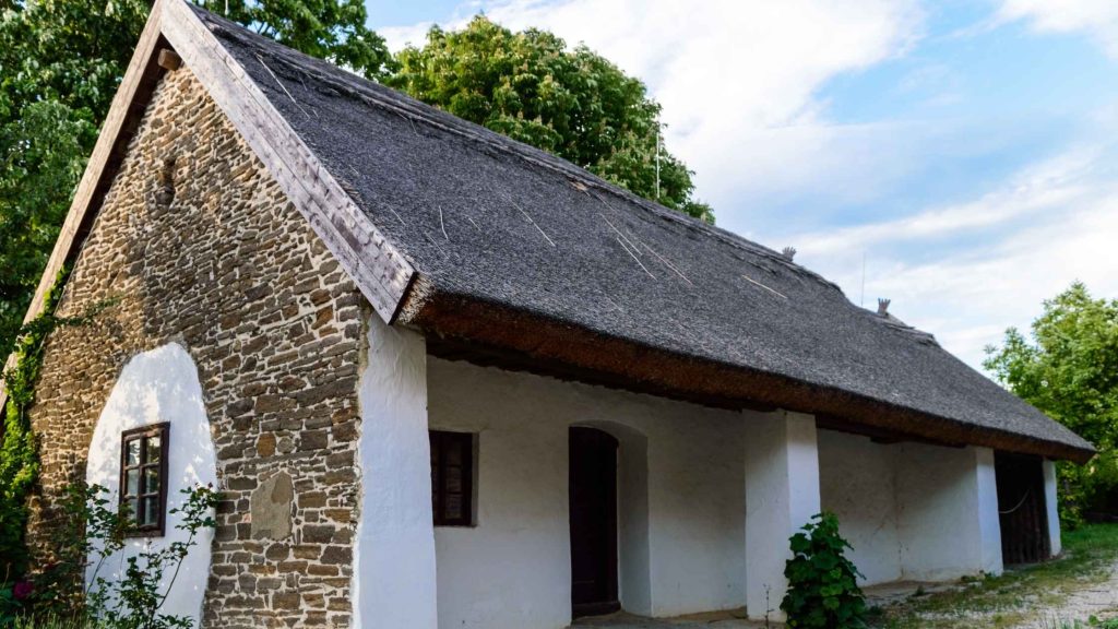Traditional houses along a quiet lane in Tihany village near Lake Balaton